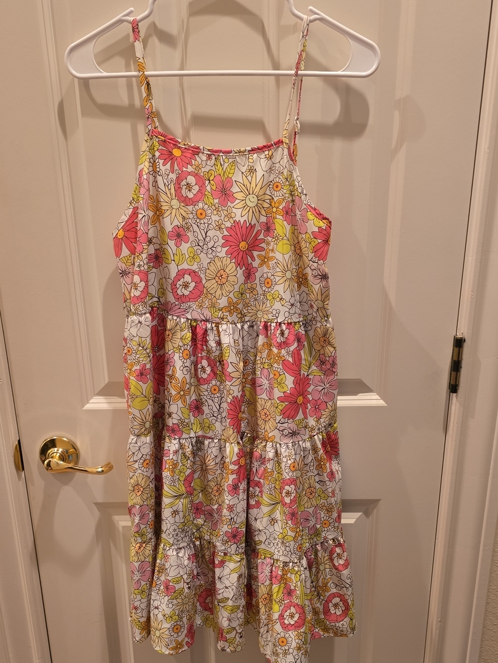 Womans Floral Tiered Sundress - Pink & Yellow